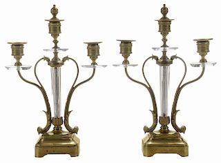 Pair Brass and Crystal Candlesticks