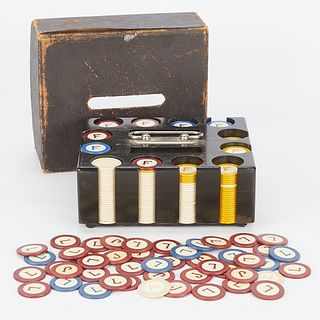 Vintage Poker Chips w/ Letters in Case