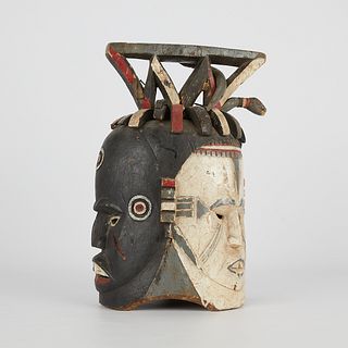 Ekoi Carved Wooden Three Faces Mask