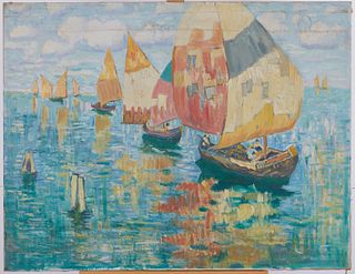 Continental School Impressionist Painting of Ship