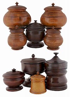 Nine Treenware Jars and Humidors