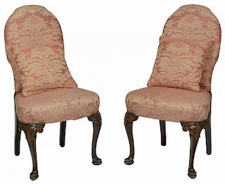 Pair Queen Anne Style Carved Mahogany