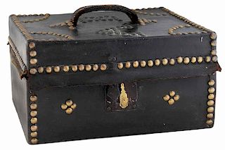 Early Leather and Brass-Studded Box