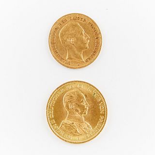 2 Prussian Wilhelm II Gold Coins - 20 & 10 Mark