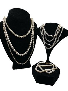 Collection Mostly Cultured Pearls W/ Mostly 14K Gold Clasps Necklaces & Bracelets