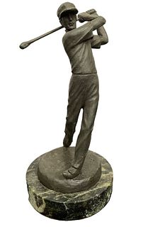 BOBBY JONES Bronze Golfer Statue Signed SHERMAN on Marble Base