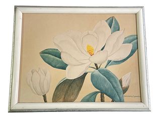 Signed SHIRRELL GRAVES White Magnolia Watercolor 