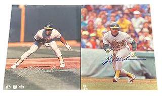 Two Signed RICKEY HENDERSON #24 Oakland A's Photographs