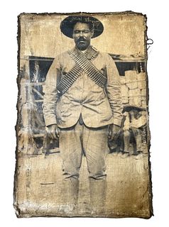 Antiqued Photograph of Pancho Villa on Canvas