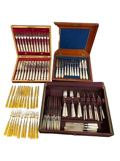 Collection Mother of Pearl, Celluloid, & Some Sterling Silver Flatware Cutlery Sets