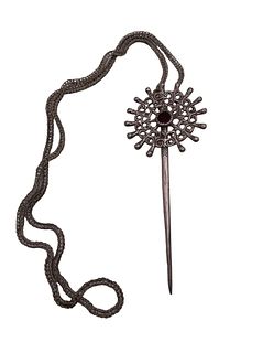Antique Ecuadorian Shawl Pin W/ Chain 