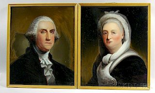 Attributed to William Matthew Prior (American, 1806-1873)       Pair of Reverse-painted Portraits of George and Martha Washington