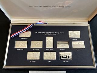 1980 US Olympic Postage Stamps in Sterling Silver Limited Edition COA