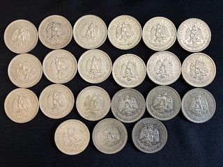 Group of 21 Mexico Silver One Peso Coins 1920-1924
