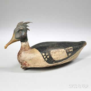 Carved and Painted Red-breasted Merganser Drake Decoy