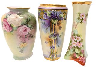 Group of Three Large Hand Painted Porcelain Vases
