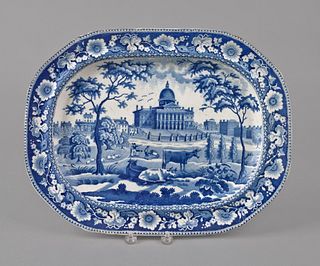 Historical blue Staffordshire Boston State House p
