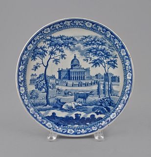 Historical blue Staffordshire Boston State House c