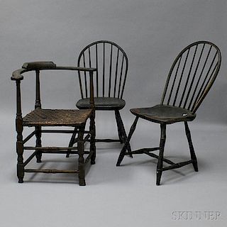 Three Black-painted Chairs