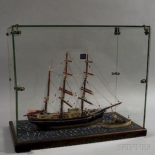 Cased Carved and Painted Ship's Model of the India
