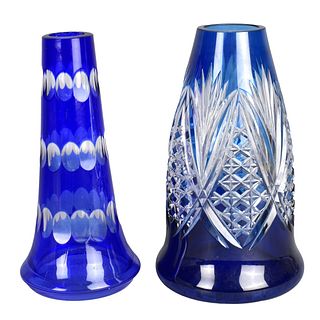 Two Czech Cut to Clear Glass Vases