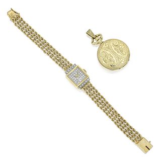 Anonymous Ladies' Watch in 14K Gold and Le Soix Pocket watch in 14K Gold