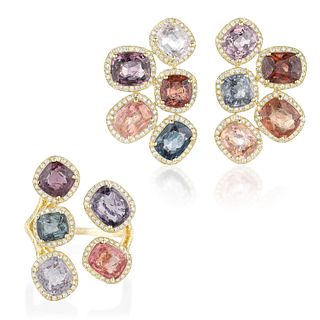 Spinel and Diamond Earrings and Ring Set
