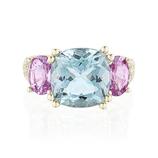 Aquamarine Pink Sapphire and Diamond Ring, GIA Certified