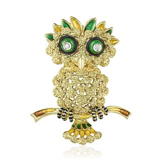Owl Diamond Gold Pin