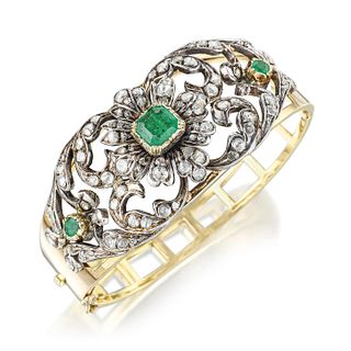Vintage Diamond and Emerald Bangle Bracelet