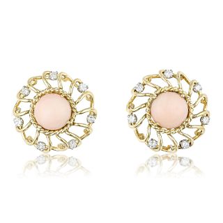 Vintage Coral and Diamond Earrings, French