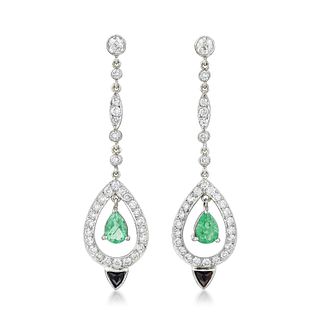 Diamond Emerald and Onyx Earrings