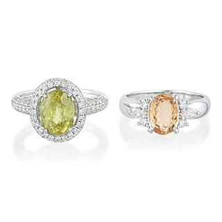 Group of Two Topaz and Diamond and Sphene and Diamond Rings