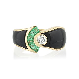 Onyx Diamond and Emerald Ring