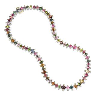 Multi-Colored Tourmaline and Diamond Long Necklace