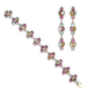 Tourmaline and Diamond Bracelet and Earrings Set