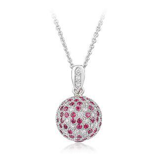 Ruby and Diamond Ball Pendant Necklace