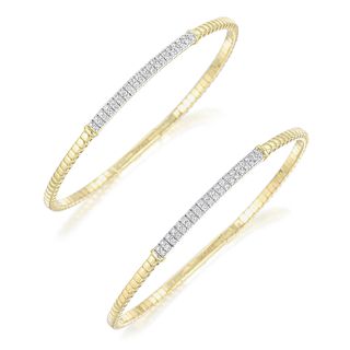Group of Two Diamond Gold Bangle Bracelets