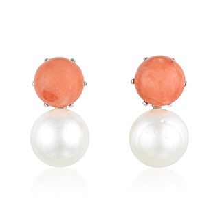 Coral and Pearl Earclips