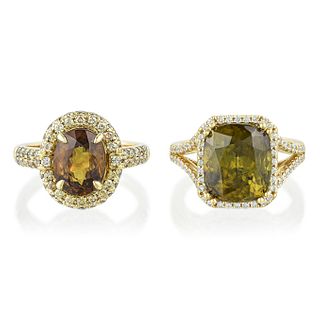Group of Two Sphene and Diamond Rings