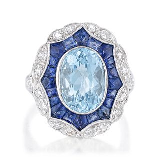 Aquamarine Sapphire and Diamond Cocktail Ring
