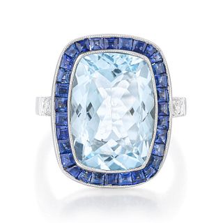 Aquamarine Sapphire Halo and Diamond Cocktail Ring