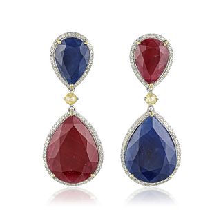 Sapphire Ruby and Diamond Earrings