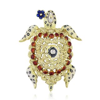 Vintage Diamond Enamel Turtle Brooch