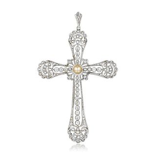 Pearl and Diamond Cross Pendant