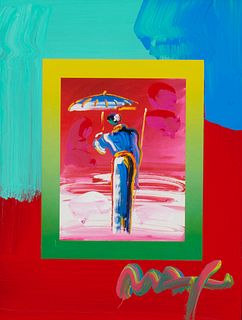Peter Max (b.1937), "Umbrella Man with Cane," Mixed media and acrylic in colors on paper, Image/Sheet: 12.75" H x 10" W
