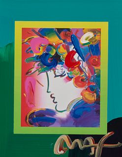 Peter Max (b.1937), "Blushing Beauty," 2007, Mixed media and acrylic in colors on paper, in a mount with portions designed by the artist, Sight: 9.75"