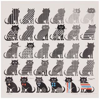 Pedro Friedeberg (b.1936), "Cats of All Nations: Unite!," Giclee in colors on paper, Image: 18" H x 19.5"; Sheet: 20.5" H x 20.5" W