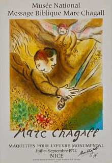 After Marc Chagall (1887-1985) and by Charles Solier (1921-1990), "The Angel of Judgement," on an exhibition poster for the "Musee National Message Bi