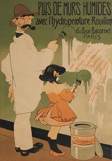 After Auguste Jean-Baptiste Roubille (1872 - 1955), "Plus de Murs Humides avec l'Hydropeinture Rouillon," Lithograph in colors on paper, Image: 52" H 